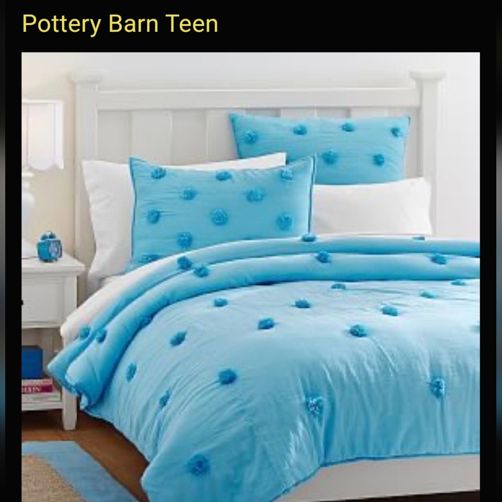 New Pottery Barn Crinkle Puff Comforter Teal Aqua Turquoise blanket